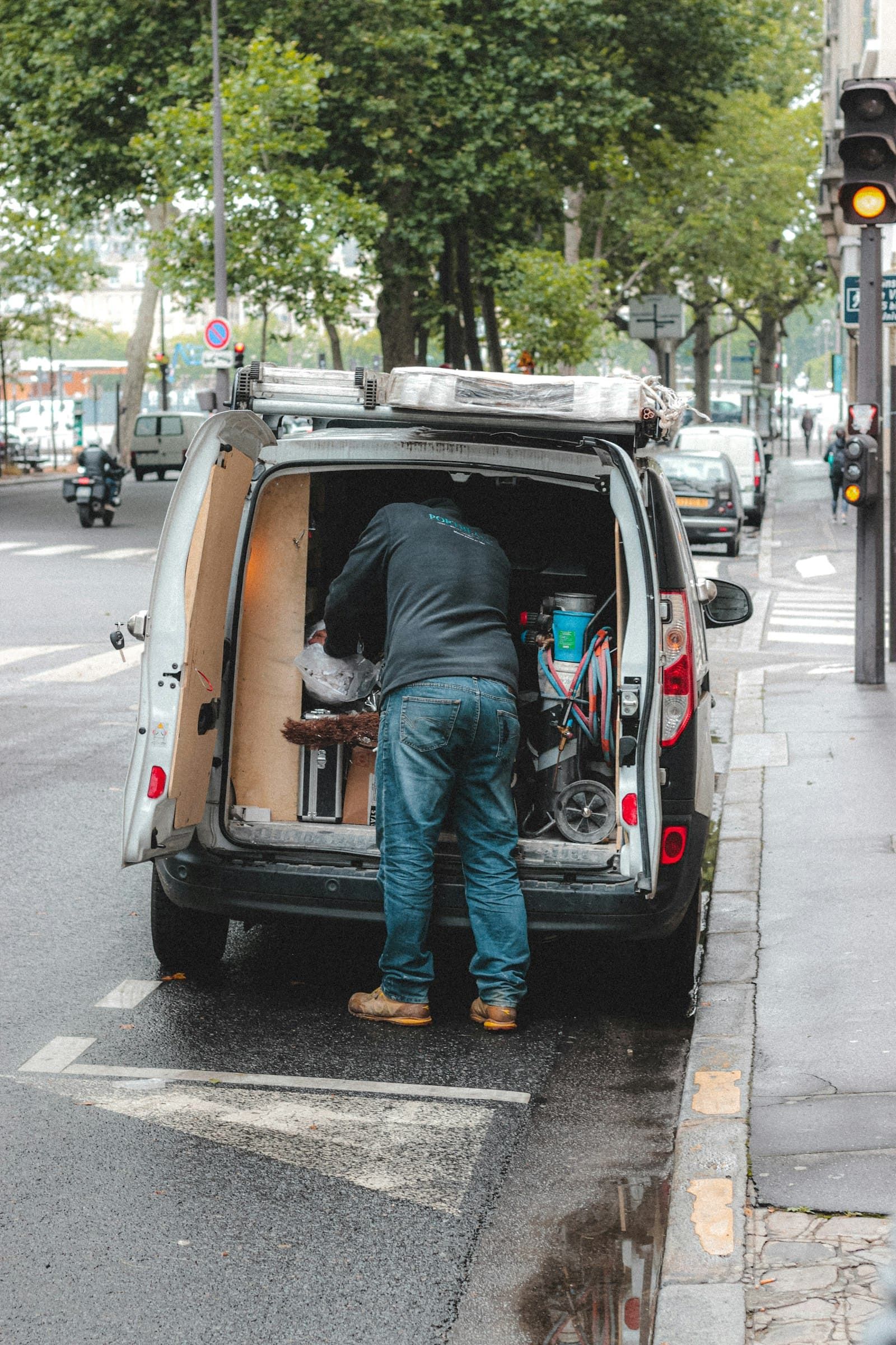 Technician working from a service van